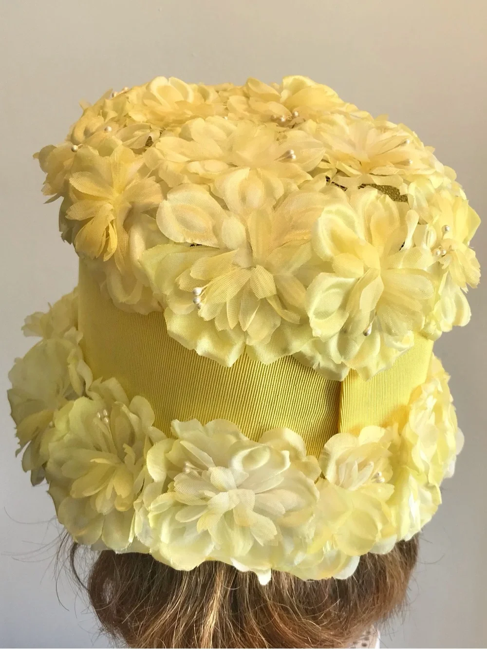 Authentic Vintage 60s Yellow Floral Bucket Cloche Hat Rare Mid-Century Millinery